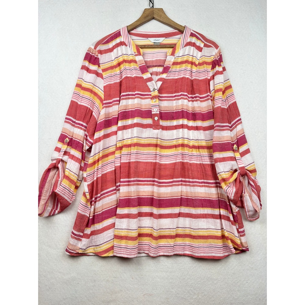 CJ Banks Tunic Womens 3X Striped Roll Tab Sleeve Boho